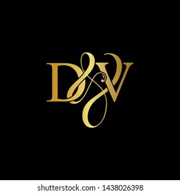 D & V DV logo initial vector mark. Initial letter D & V DV luxury art vector mark logo, gold color on black background.