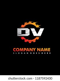 D V Initial with gear template vector