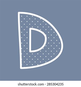D vector alphabet letter with white polka dots on blue background