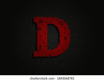 D letra vectorial hecha de textura gruesa. Una fuente loca de miedo brutal. Diseño de estilo temático nocturno.  Para logotipo, marca, afiche, elementos de diseño, etc.   