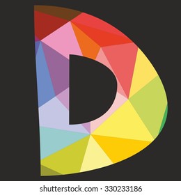 D vector low poly wrapping surface pastel colorful and white alphabet letter isolated on black background