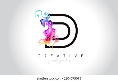 D Vibrant Creative Leter Logo Design with Colorful Smoke Ink Flowing Vector Illustration.