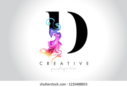 D Vibrant Creative Letter Logo Design with Colorful Smoke Ink Flowing Vector Illustration.