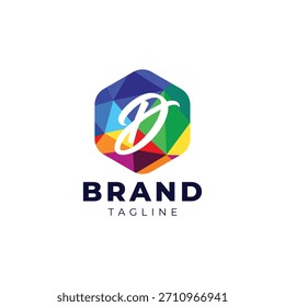 D vibrant geometric logo featuring a modern “D” that reflects creativity and innovation.