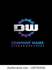 D W Initial with gear template vector