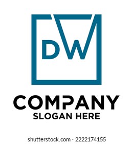D W lettering with square design vector template