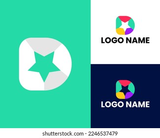 D white alphabet letter logo icon with star