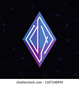 D X Initial letter block chain logo icon vector template. Looping mono line circuit letter on rhombus cube logo