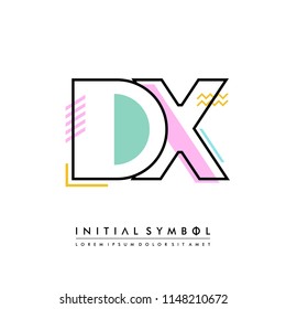 D X Memphis letter style, initial logo template vector full color.