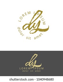 D Y. Initials Monogram Logo Design. Dry Brush Calligraphy