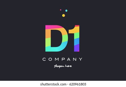 D1 d 1 one letter number combination creative color green orange blue magenta pink company logo vector icon spectrum