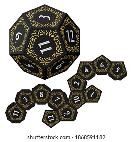 D12 Isometric Dice for Boardgames With Paper Unwrap Template