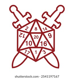 D20 dados para juego de mesa. d20. Dados d20 para jugar Dnd. Juego de mesa de mazmorra y dragones. juego de dados. estilo de arte de línea de dados d20. jugador, juego de mesa, Vector, ilustración