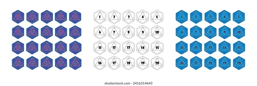 Icono de D20 dados para juego de mesa. Estilo de línea y degradado. 