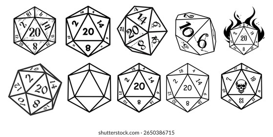 D20 dice set for role-playing games - vector illustration