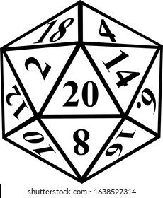 D20 Tabletop Gaming Dice Vector Illustration