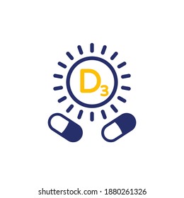 D3 Vitamin Pills Icon On White