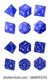 D4, D6, D8, D10, D12, and D20 Dice for Boardgames in Flat and Glyph Styles