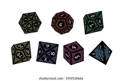 D4, D6, D8, D10, D12, and D20 Isometric Dice for Boardgames