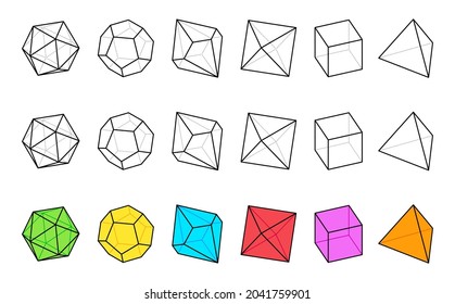 D4, D6, D8, D10, D12, and D20 Dice Icons With Hidden Lines for Board Games in Outline Style svg