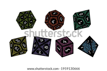 D4, D6, D8, D10, D12, and D20 Isometric Dice for Boardgames