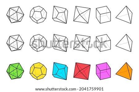 D4, D6, D8, D10, D12, and D20 Dice Icons With Hidden Lines for Board Games in Outline Style