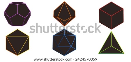 D4, D6, D8, D10, D12, and D20 Dice Icons for  Games. DnD dice. Vector illustration EPS10.
