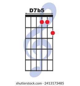D7 b5   guitar chord icon. Basic guitar chord vector illustration symbol design