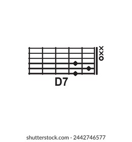 D7 guitar chord icon. Basic guitar chord vector illustration symbol design