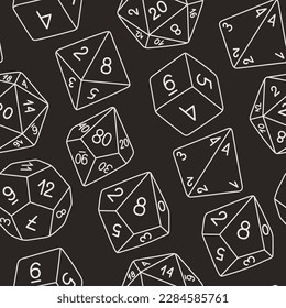 D8 D10 D12 D20 Dice for Board games seamless pattern, RPG dice set for table game vector