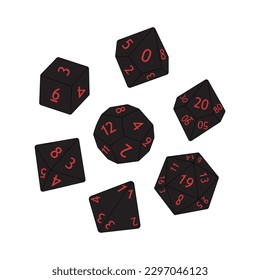 D8 D10 D12 D20 Dice for Board games. Collection of polyhedral dices with different sides. Vector illustration