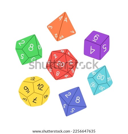 D8 D10 D12 D20 Dice for Board games, RPG dice set for table game vector