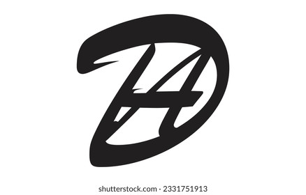 DA Artistic Letter Logo Design with Creative Serif Font in Black and White Colors Vector Illustration