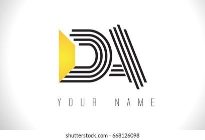 DA Black Lines Letter Logo. Creative Line Letters Design Vector Template.