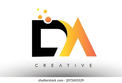 DA Black Orange Letter Logo Design. DA Icon with Dots and Bubbles Creative Letters Vector illustration.