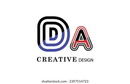 DA  black red  creative modern simple word DA brand minimal logo design.