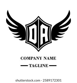 DA A bold winged shield emblem with customizable initials A-Z. Sleek black-and-white vector, perfect for branding, sports teams, motorcycle clubs, gaming,apparel and High-quality
