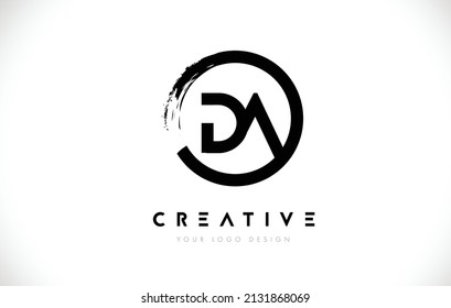 DA Circular Letter Logo with Circle Brush Design and White Background.