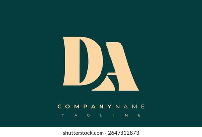 DA Creative Abstract Typography Logo Design. Elegant logo combining bold typography and creative shapes, ideal for branding and identity solutions.