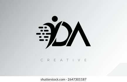 DA Creative Digital Monogram Logo – Futuristic Letter mark Design Featuring Human Shape, Pixel Motion and Minimal Tech Style for Innovative Branding Identity