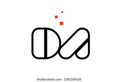 DA D A black white red dots alphabet letter combination suitable as a logo icon design for a company or business