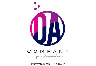 DA D A Circle Letter Logo Design with Purple Magenta Dots Bubbles Vector Illustration