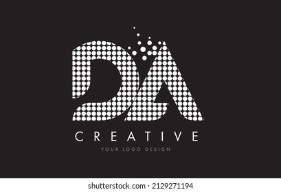 DA D A Dots Letter Logo Design White Magenta Bubble Circles and Swoosh