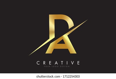 DA D A Golden Letter Logo Design with a Creative Cut. Creative logo design with Black Background.