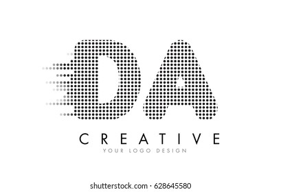 DA D A Letter Logo Design with Black Dots and Bubble Trails.