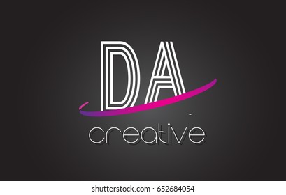 DA D A Letter Logo with Lines Design And Purple Swoosh Vector Letters Illustration.