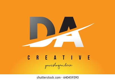 DA D A Letter Modern Logo Design with Swoosh Cutting the Middle Letters and Yellow Background.