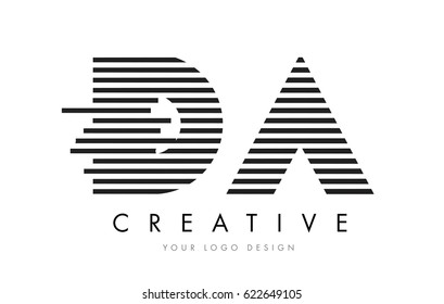 DA D A Zebra Letter Logo Design with Black and White Stripes Vector