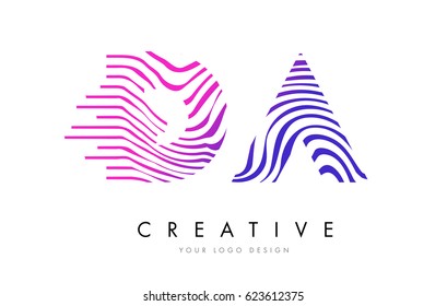 DA D A Zebra Letter Logo Design with Black and White Stripes Vector