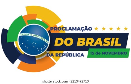 Proclamação da República do Brasil 15 de Novembro(Translation:The Proclamation of the Republic Brazil November 15). Greeting card, poster, banner concept template. Vector EPS 10.